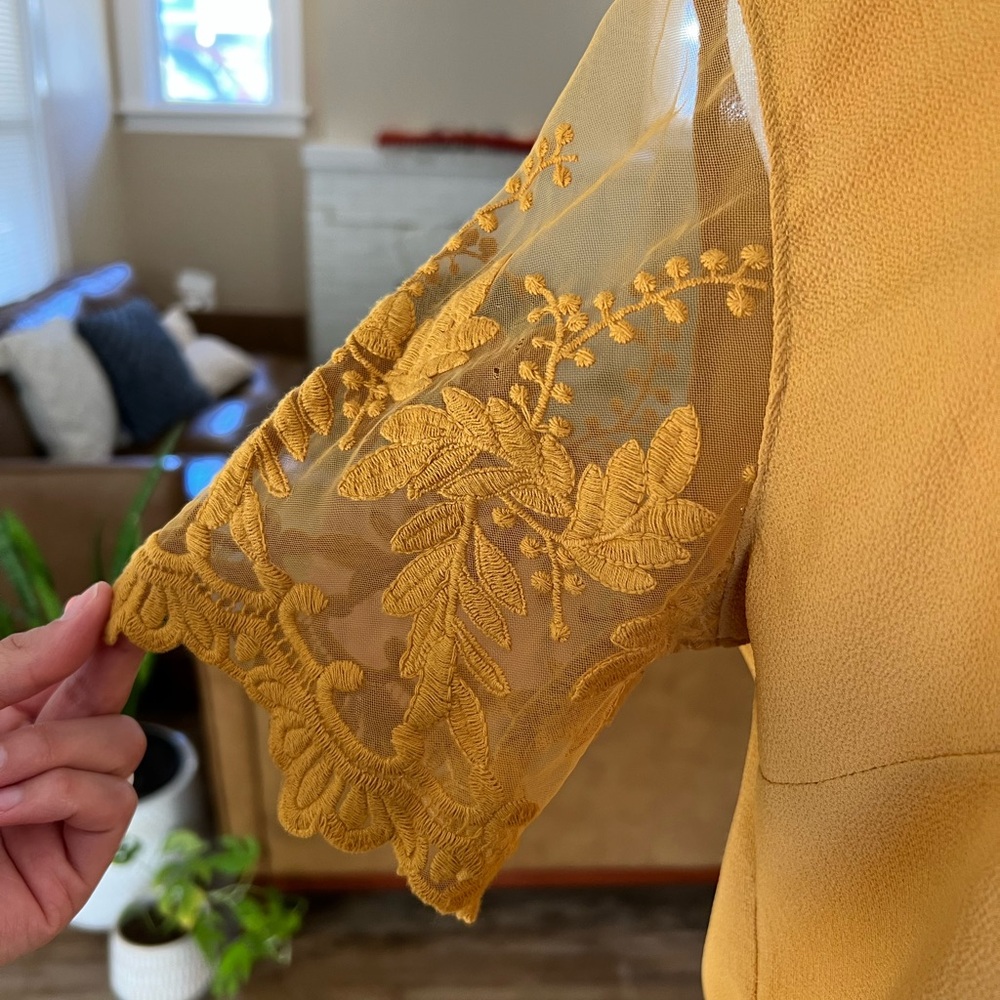 Elegant Mustard Lace Sleeve Top - Picture 2 of 7
